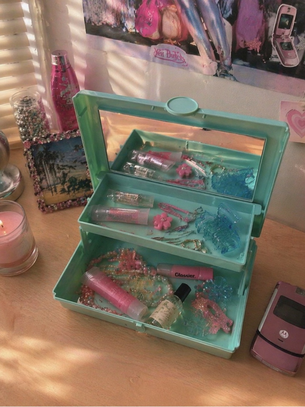Caboodles Turquoise Cosmetic Storage Box Y2K